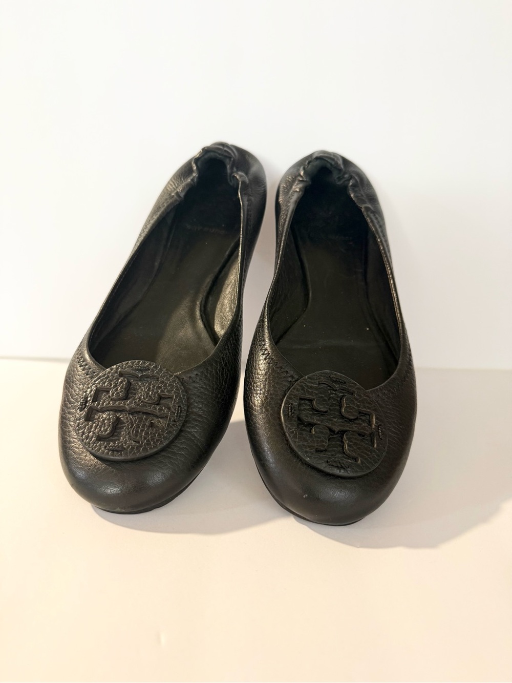Tory Burch Black Leather Minnie Travel Ballet Flats Elastic Shoes Insole 9" US 6